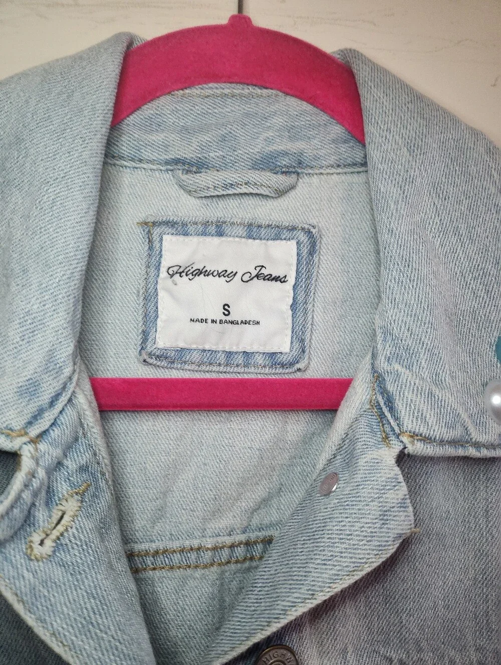 Custom Made 1 Of 1 Light Wash Embellished Denim Jacket with Colorful Patches - Picture 6 of 7